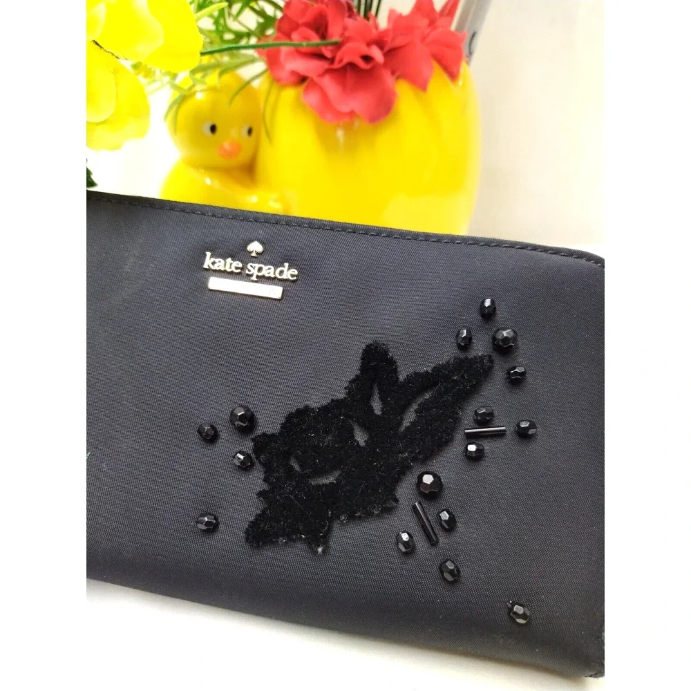Kate Spade New York Black Dawn Place Embellished Neda Nylon Wallet